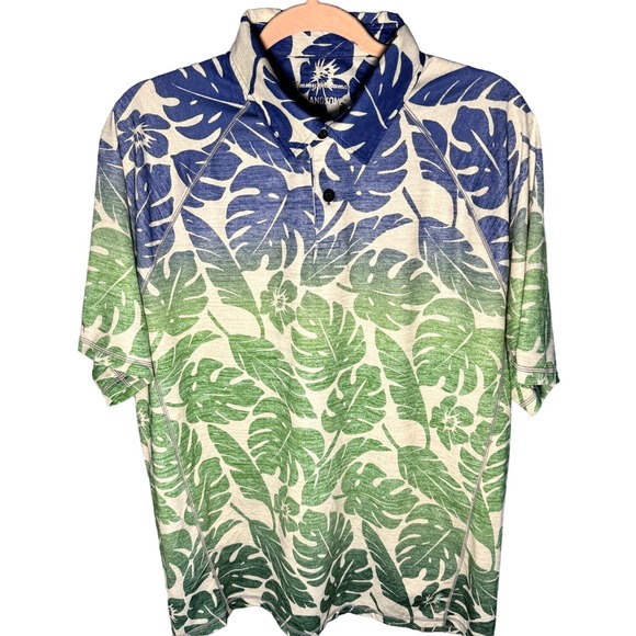 Tommy Bahama Other - Tommy Bahama Island Zone Mens Polo Shirt UPF30 Blue White Green Leaf Print Large